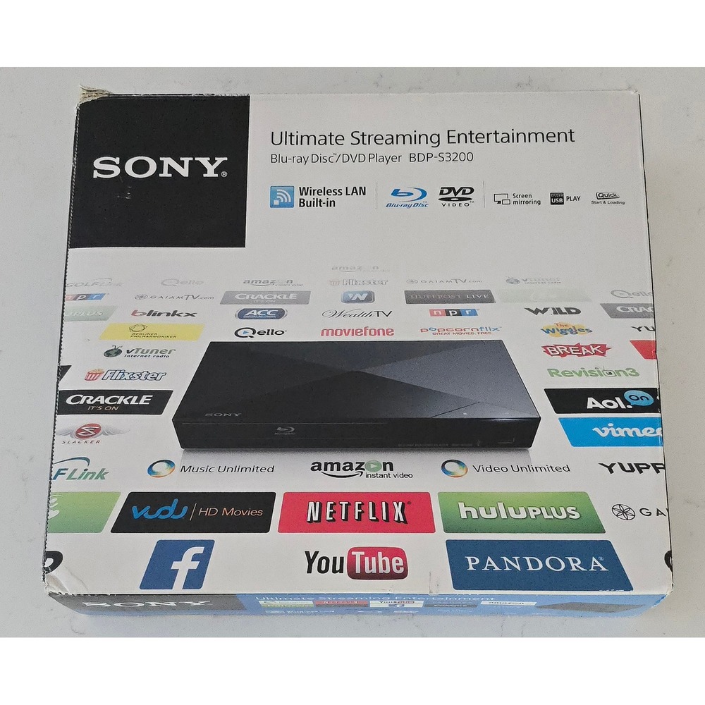 Sony BDP-S3200 Blu-ray DVD Player Built-in Wi-Fi Streaming Netflix YouTube Black